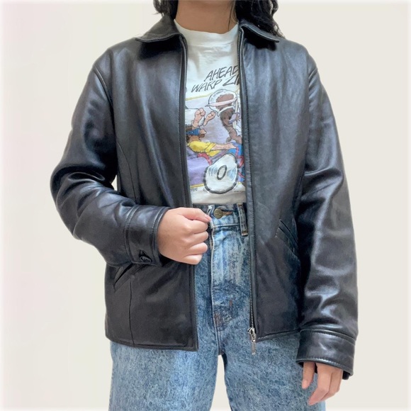 Jackets & Blazers - Vintage Black Leather Bomber Jacket Pres De Chamonix